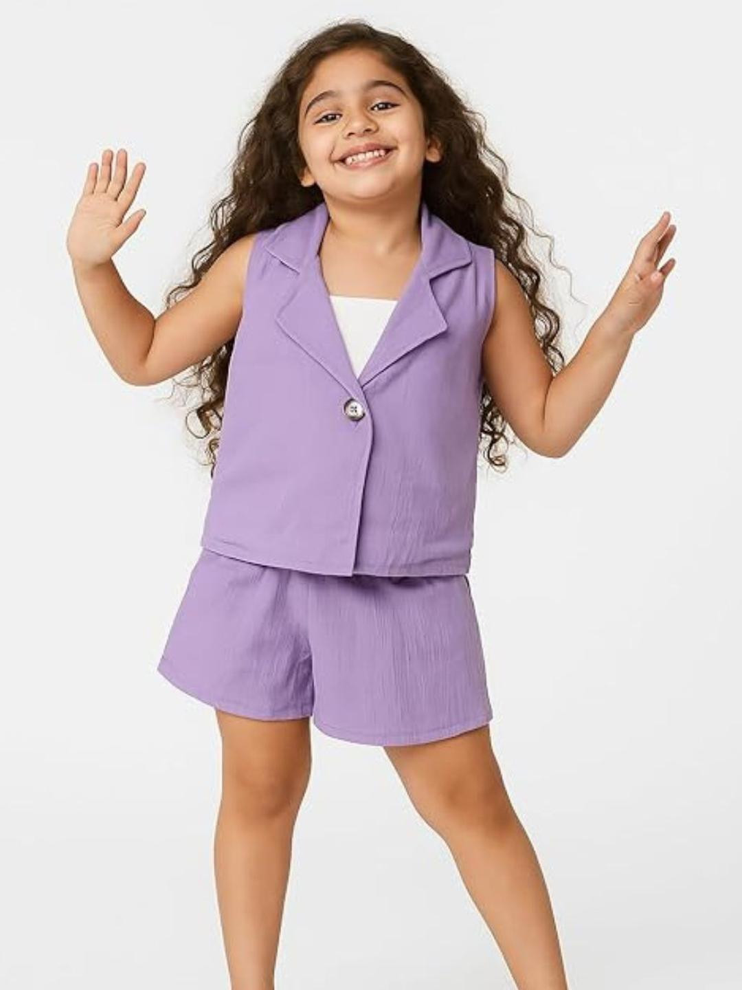 House Of Kids Girls Purple Cotton Lightweight Stylish and Comfy Summer Cord Set with Inner