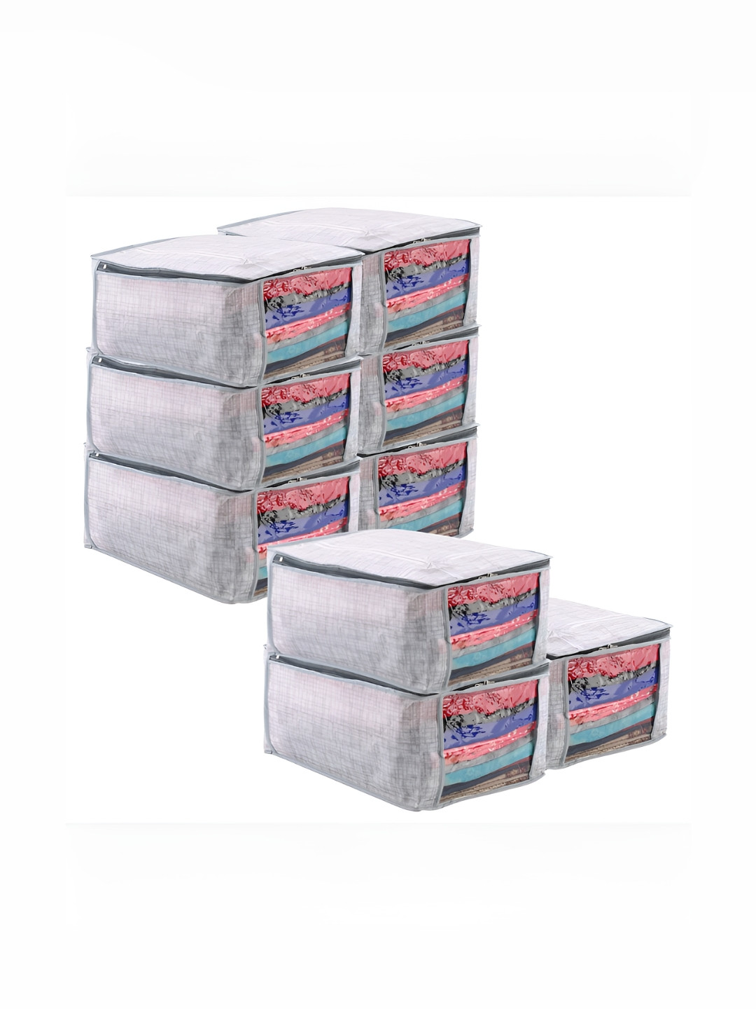 Aura Grey & Transparent 9 Pieces Jute Printed Reusable Drawer Organisers