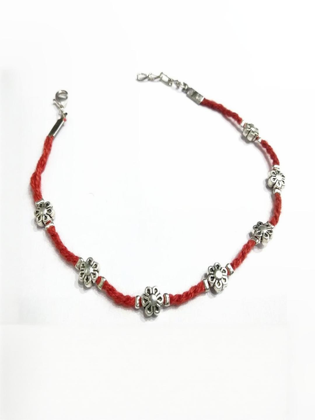 Gurjari Jewellers Red Threaded Anklet with Metal Beads