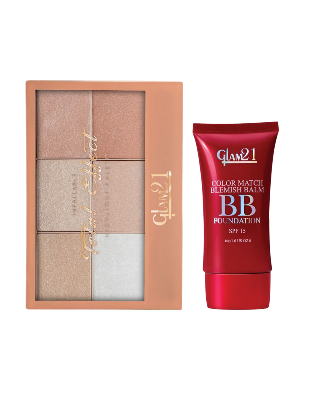 GLAM21 Set Of 2 Total Effect Highlighter - 01 With Color Match Foundation - Light Medium