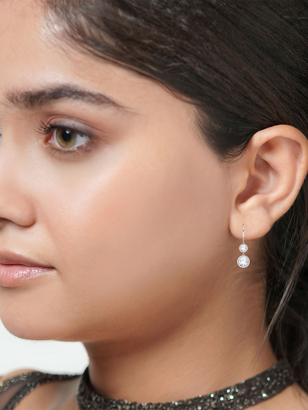 BHIMA 925 Sterling Silver-Plated Crystal Circular Drop Earrings