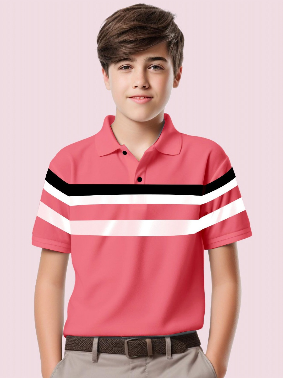 Kiddy Viddy Boys Striped Polo Collar Pockets T-shirt
