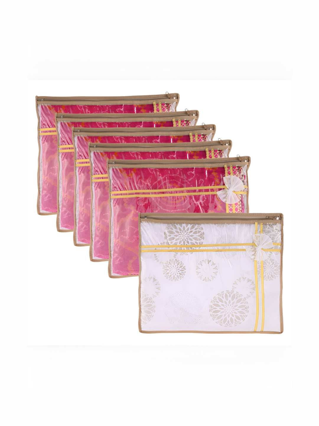 Aura White & Gold Toned 6 Pieces Printed Saree Cove Organisers