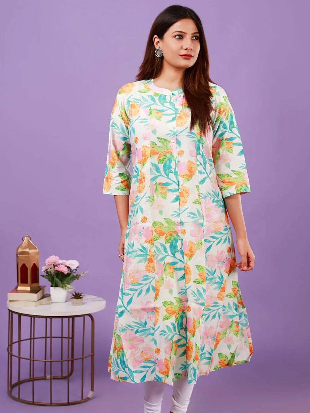 NEED APPARELS Women Floral Printed Daily Cotton A-Line Kurta