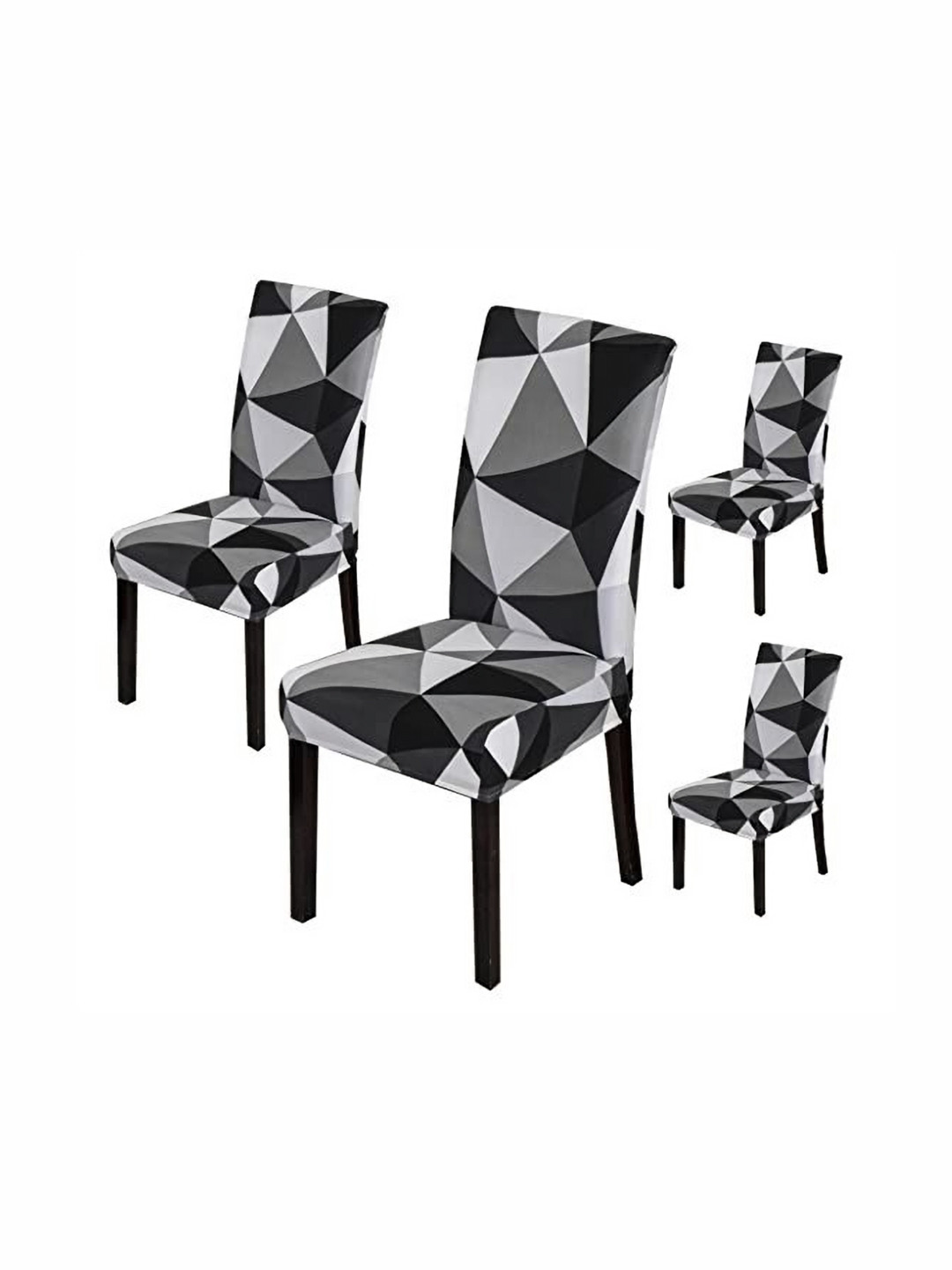 FAVRIA 4-Pcs Black & White Printed Stretchable Dining Chair Covers