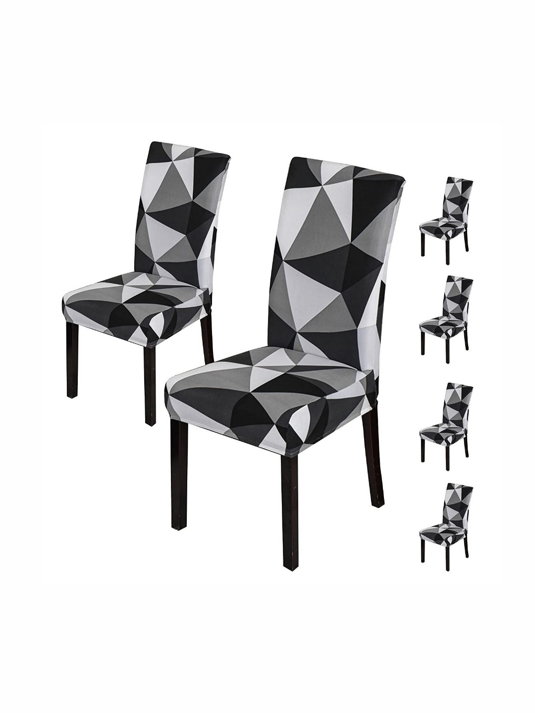 FAVRIA 6-Pcs Black & White Printed Stretchable Dining Chair Covers