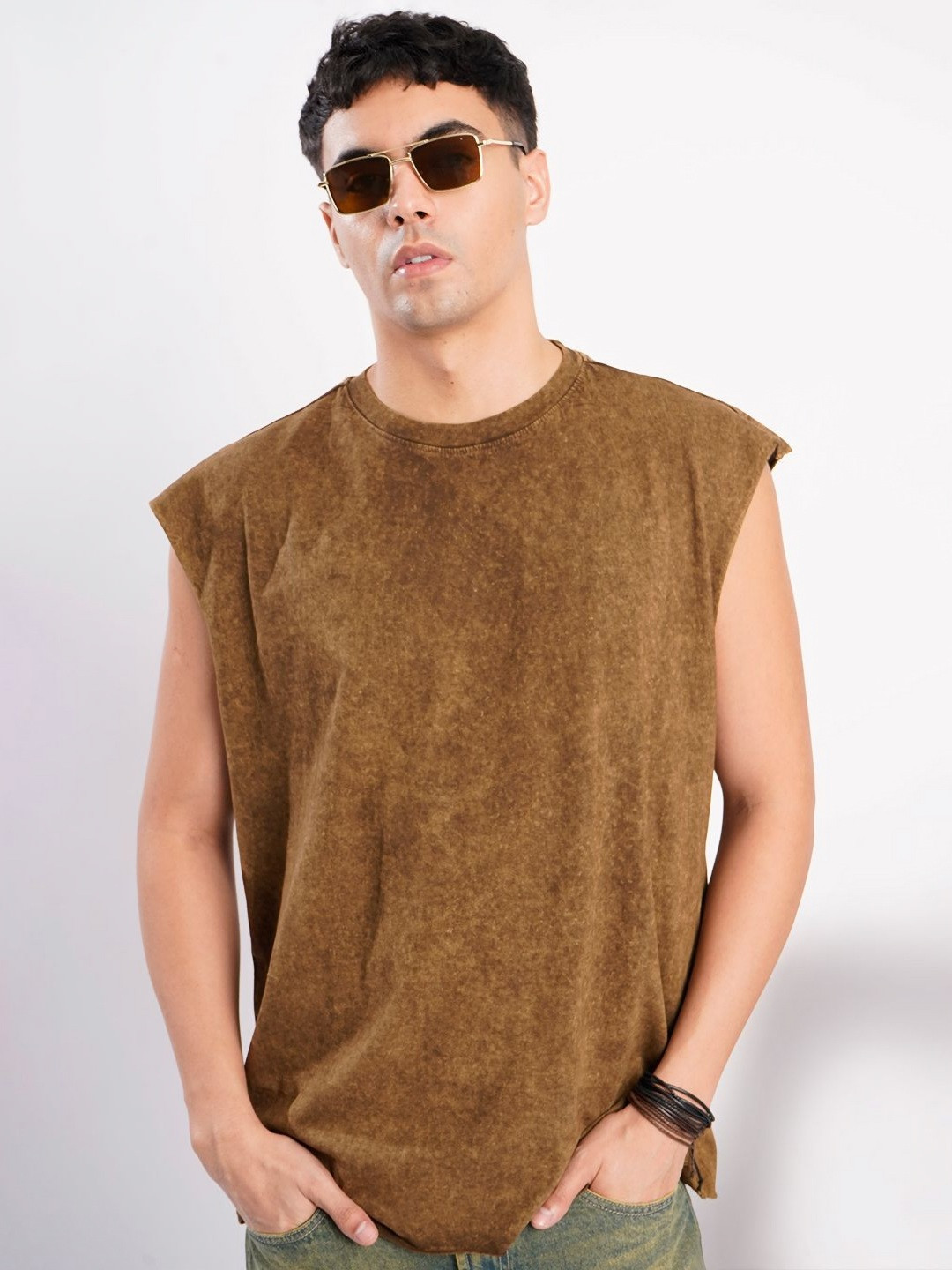 Bene Kleed Men Sleeveless Acid Wash Pure Cotton T-shirt