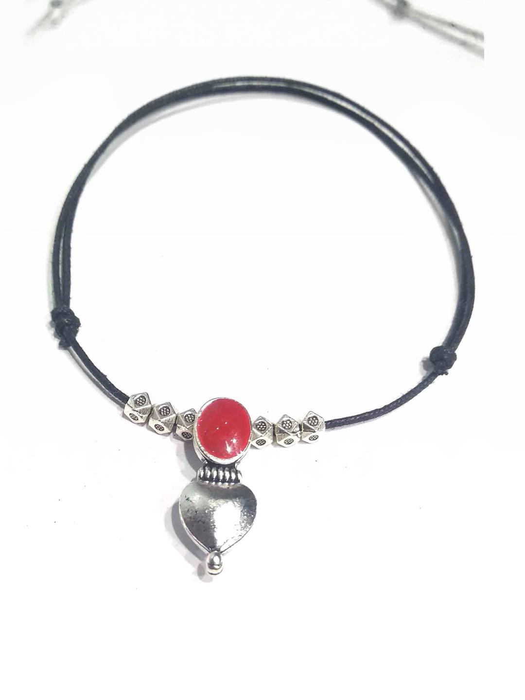 gurjari jewellers Black Thread Evileye White beads Adjustable Anklet