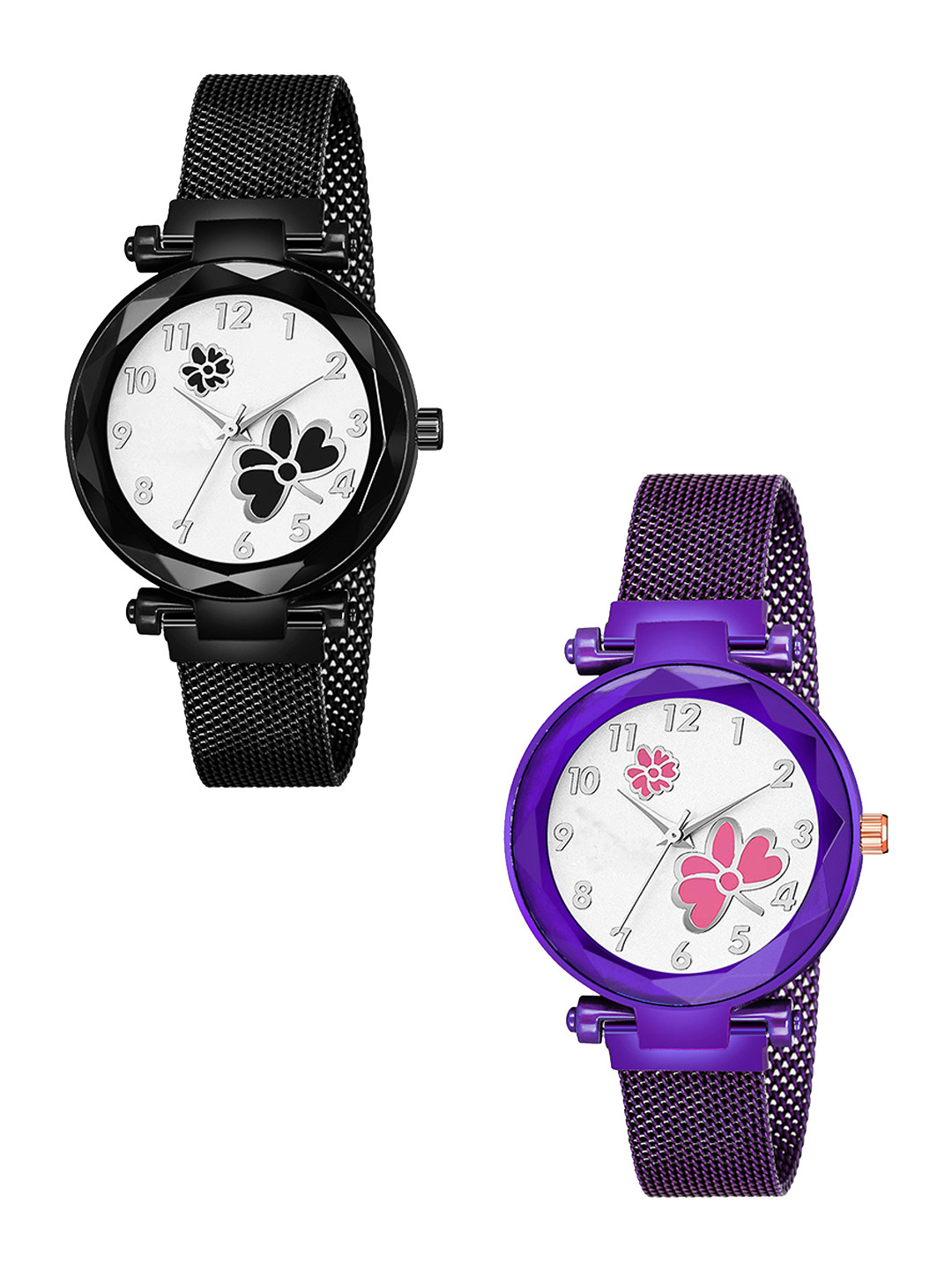 CSAMON Set Of 2 Women Analogue Watch GR_379 Black 315 Black 379 Purple Pink Dial