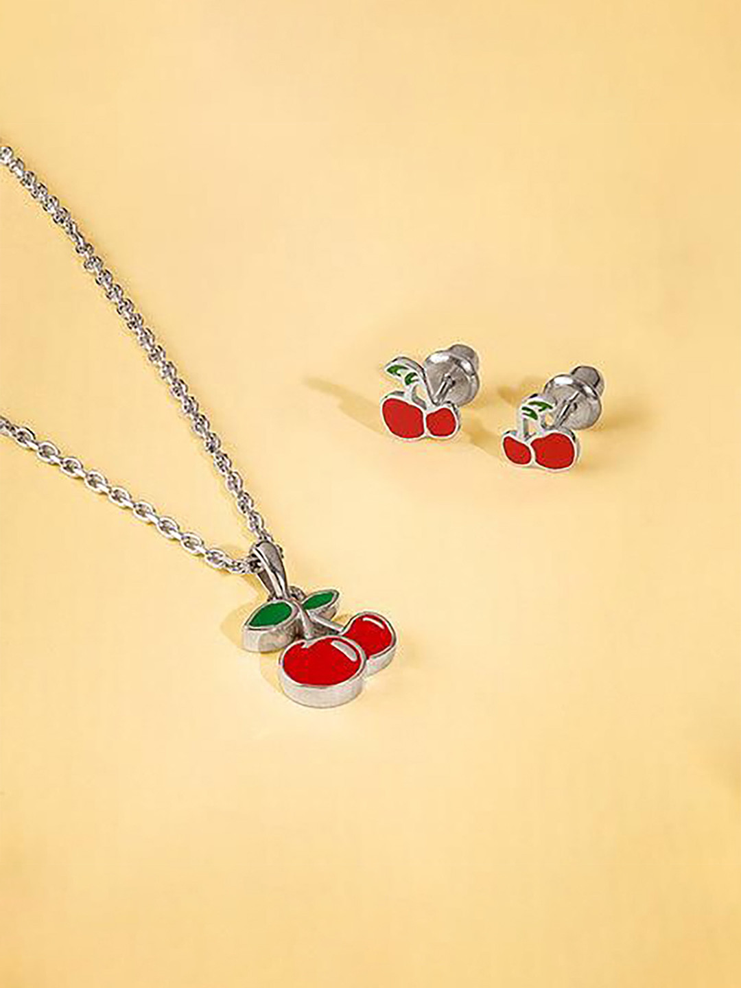 GIVA Silver Cherry Kids Jewellery Set
