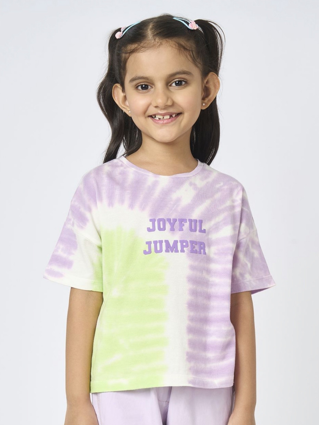 Ed-a-Mamma Girls Regular Fit Tie and Dye Pure Cotton T-shirt