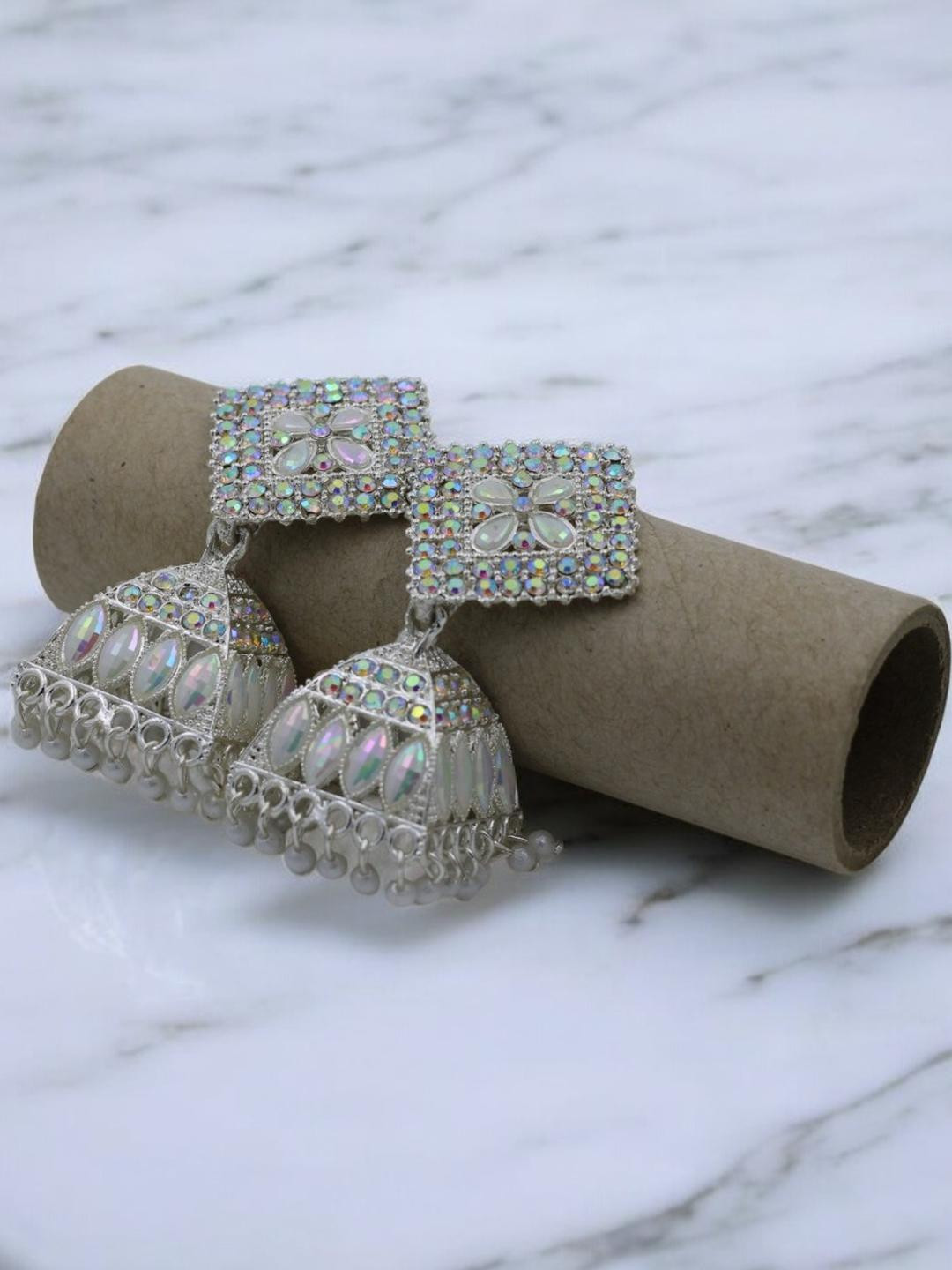 De-Ultimate Classic Silver Color Jhumka Earrings Set