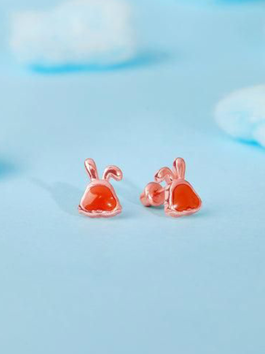 GIVA Girls 925 Silver Rose Gold-Plated Rabbit Studs