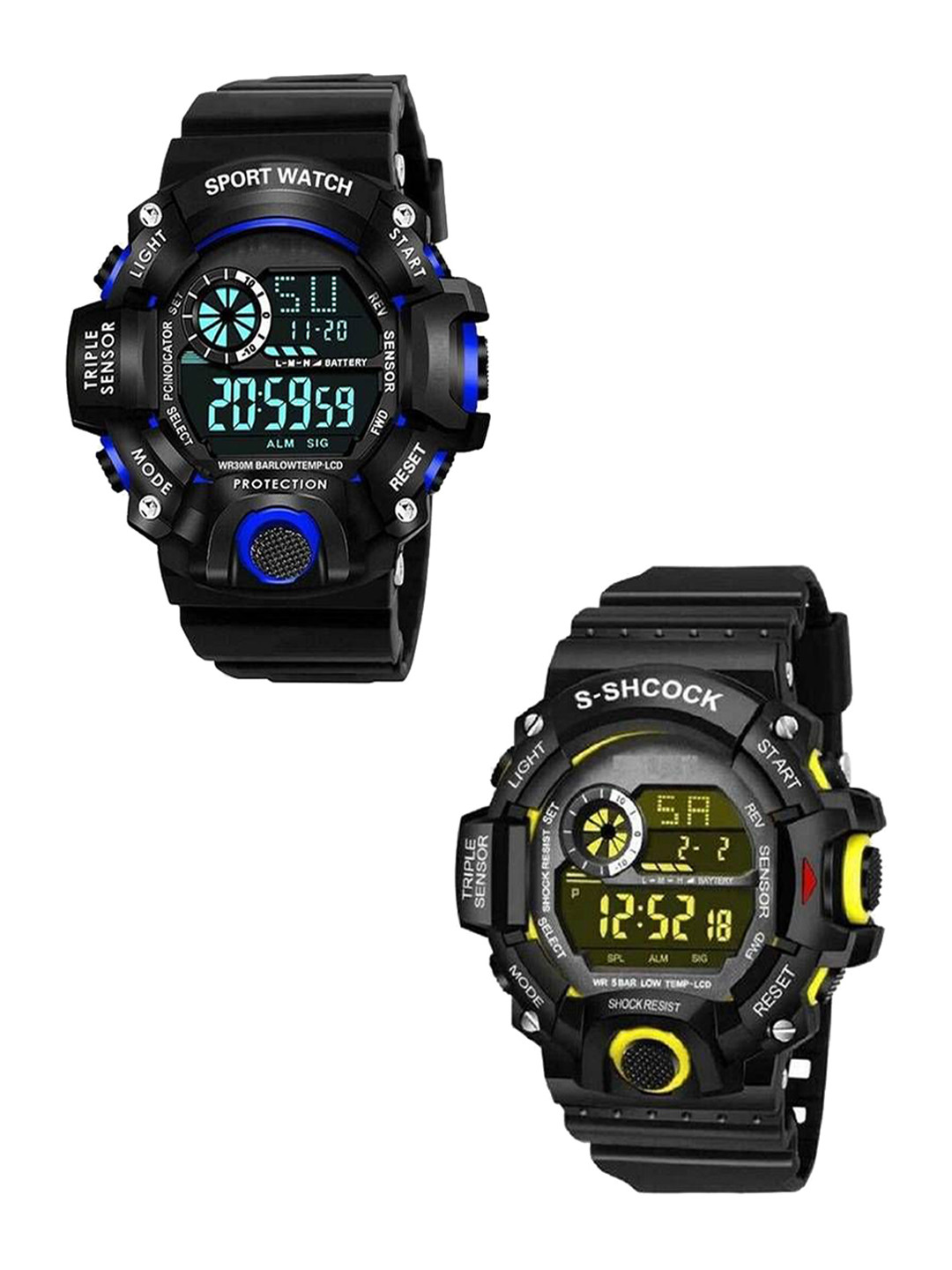 Hala Men Pack Of 2 Dial & Straps Digital Watch Combo-SSA- Blue+Yellow