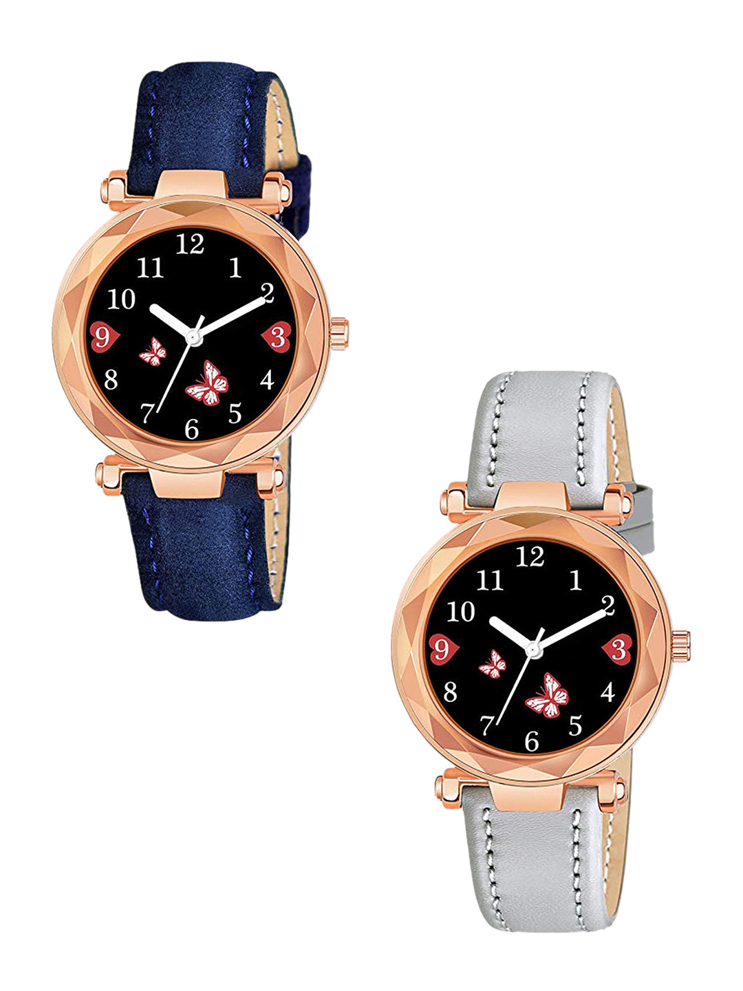 CSAMON Women Pack of 2 Round Dial & Analogue Watch GR379RG BFly BLU Vel GREY L