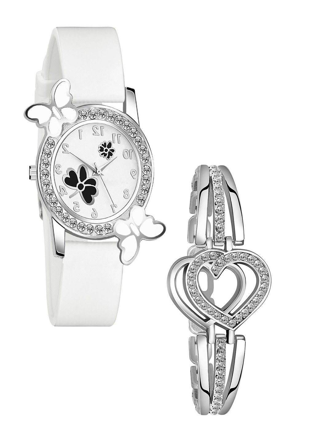 Gopal Shopcart Women Embellished Analogue Watch Gift Set 328 WH 315BLK SLV Heart B