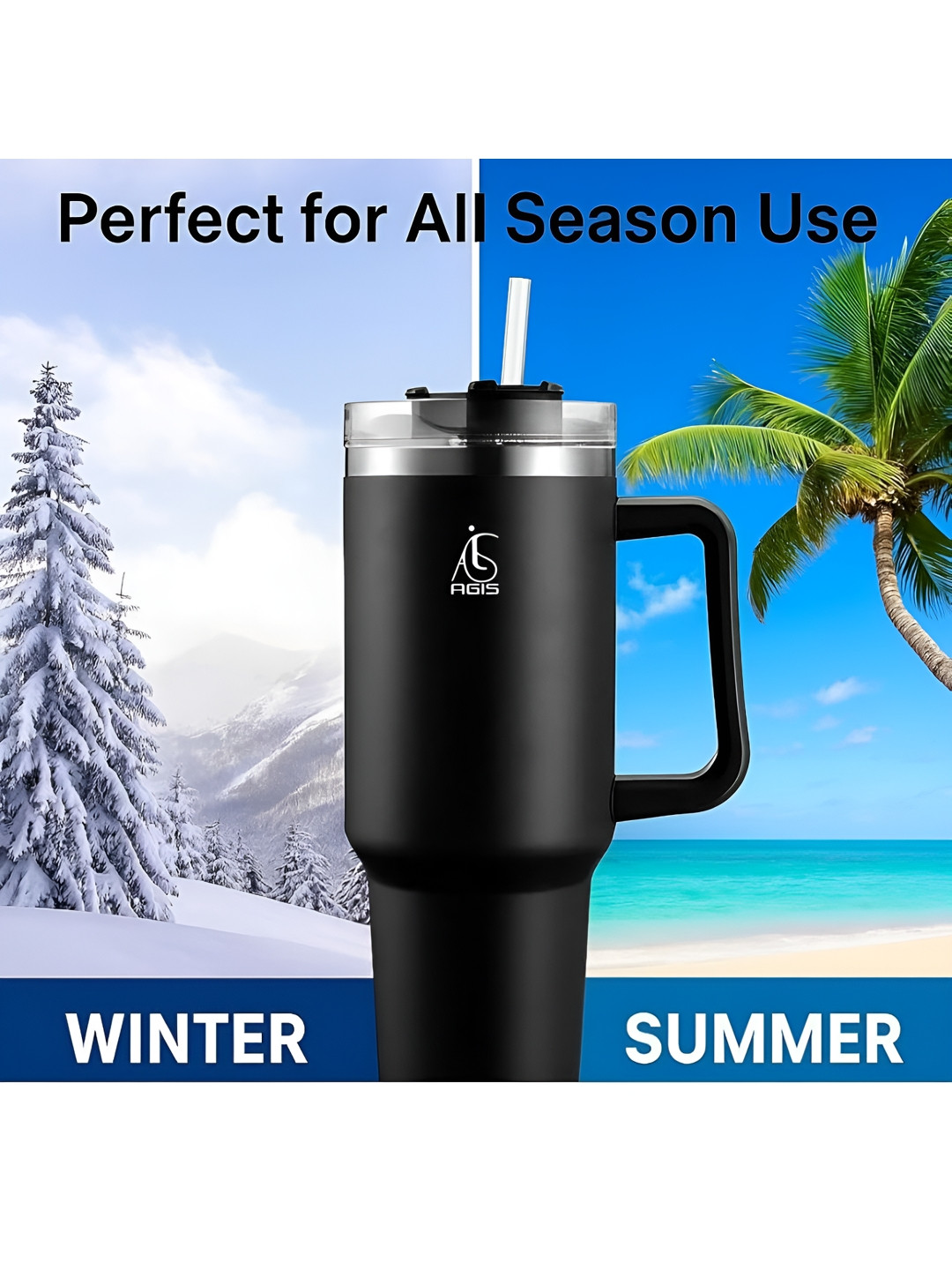 AGIS Black Stainless Steel Water Bottle 1L