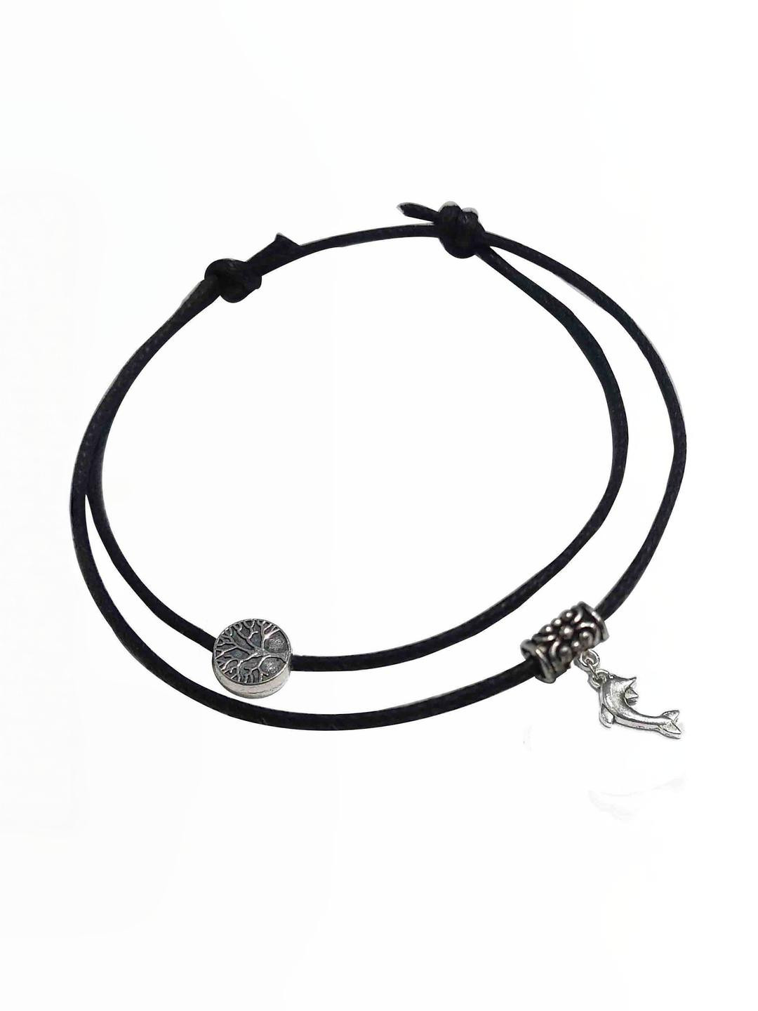 gurjari  Women Black Thread Ethnic Oxidised Artificial Beads  Anklet  with Dolphin Hanging