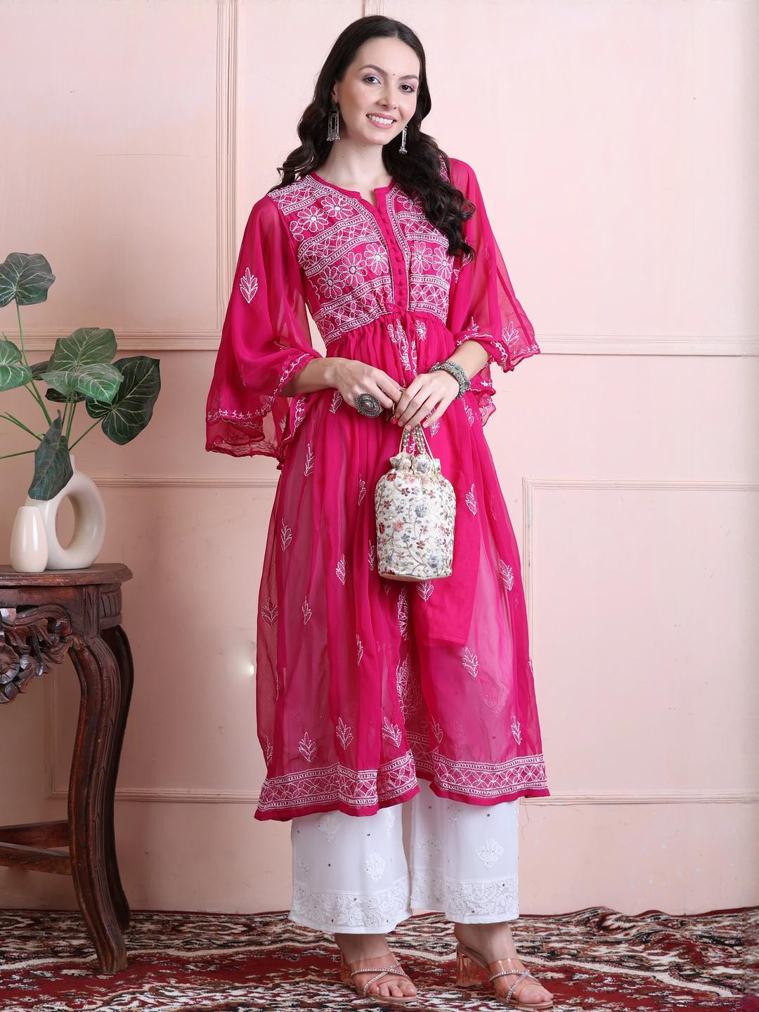 FIIZA Women Lucknowi Chikankari Embroidered Kurta