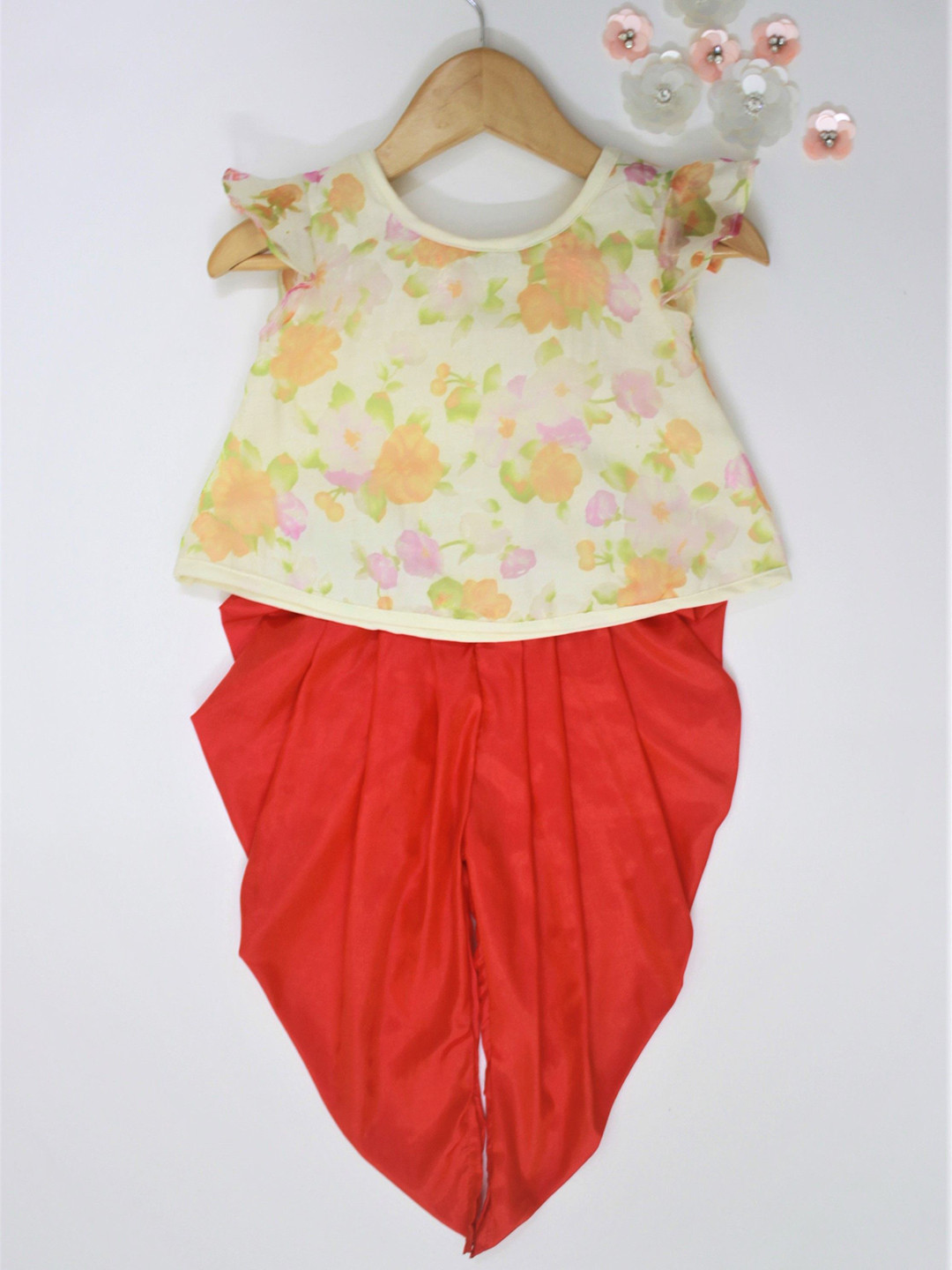 MANY FROCKS & Girls Floral Printed A-Line Top with Dhoti Pant