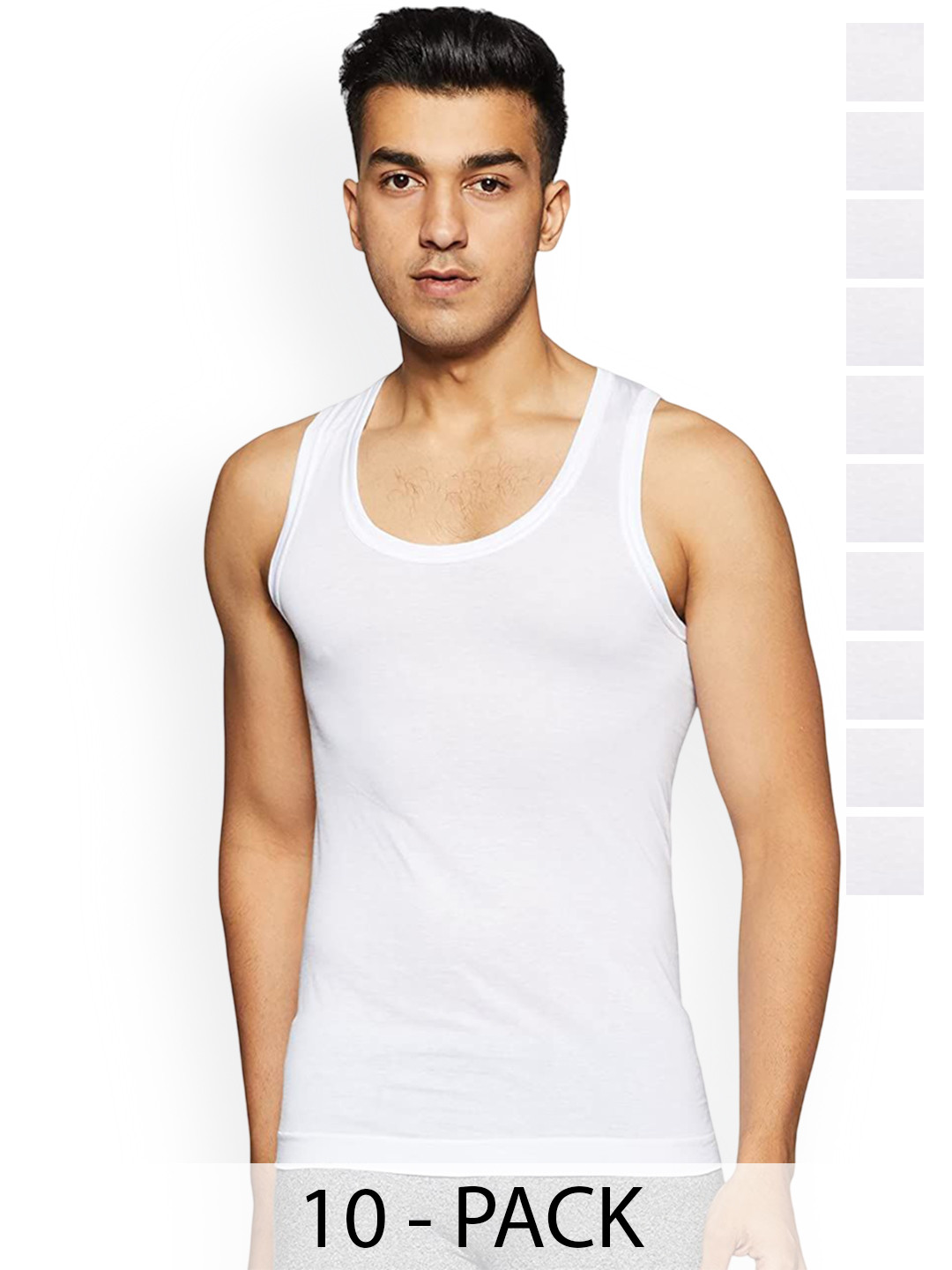 Rupa Frontline Pack Of 10 Scoop Neck Sleeveless Pure Cotton Vest Frontline--Air-Whit-RN-10