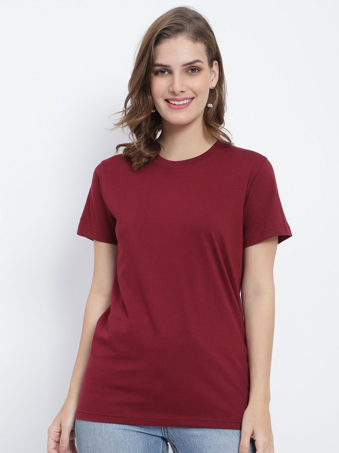 URBANICE Women Relaxed Fit Round Neck Cotton Longline T-shirt