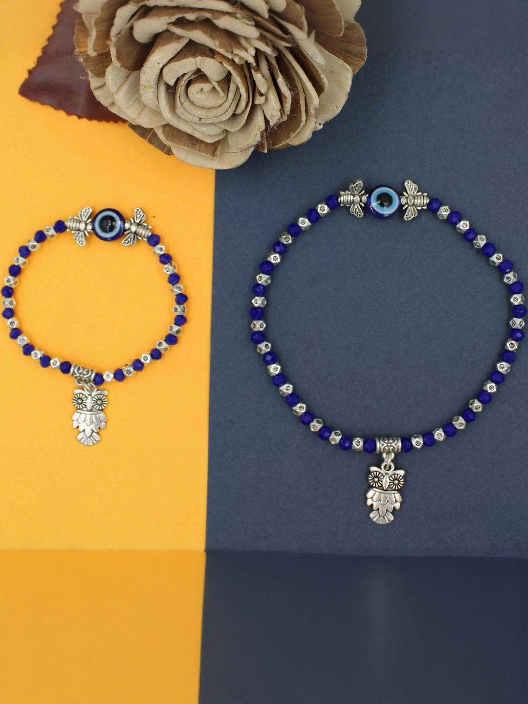 gurjari jewellers Women Navy Blue With Evil Eye Silver-Plated Anklet