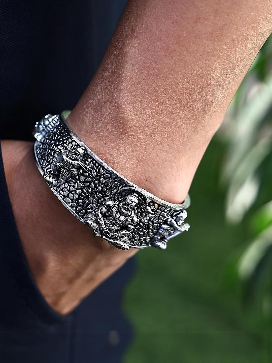 Uniqon Men Cuff  Half Kada Bracelet