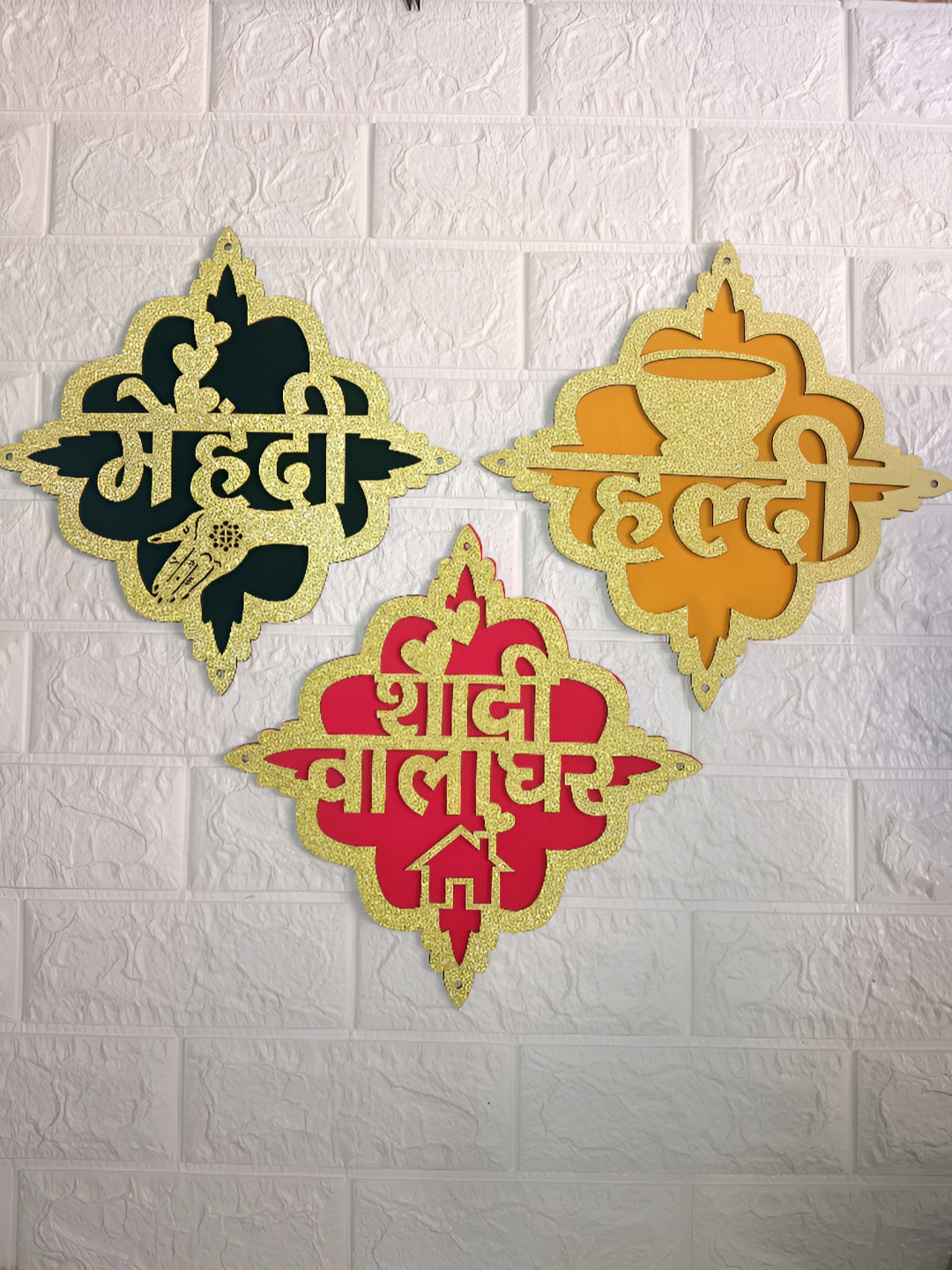 Sellplus 3 Pcs Yellow & Red Square Mehndi Hanging