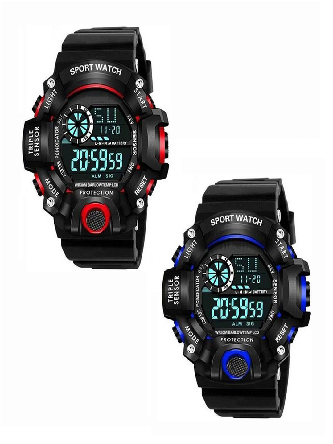 Hala Men Pack of 2 Dial & Regular Straps Digital Watch Combo-SSA- Red+Blue