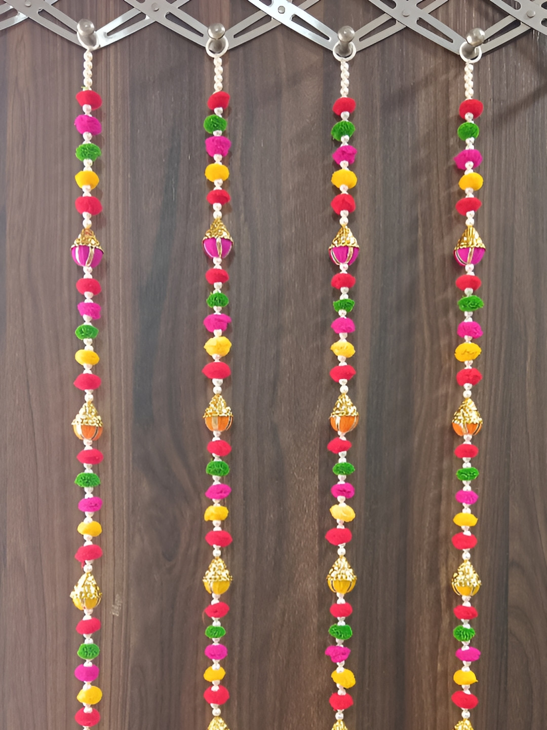 Sellplus 4 Pcs Pink & Green Pompom With Cone Hanging