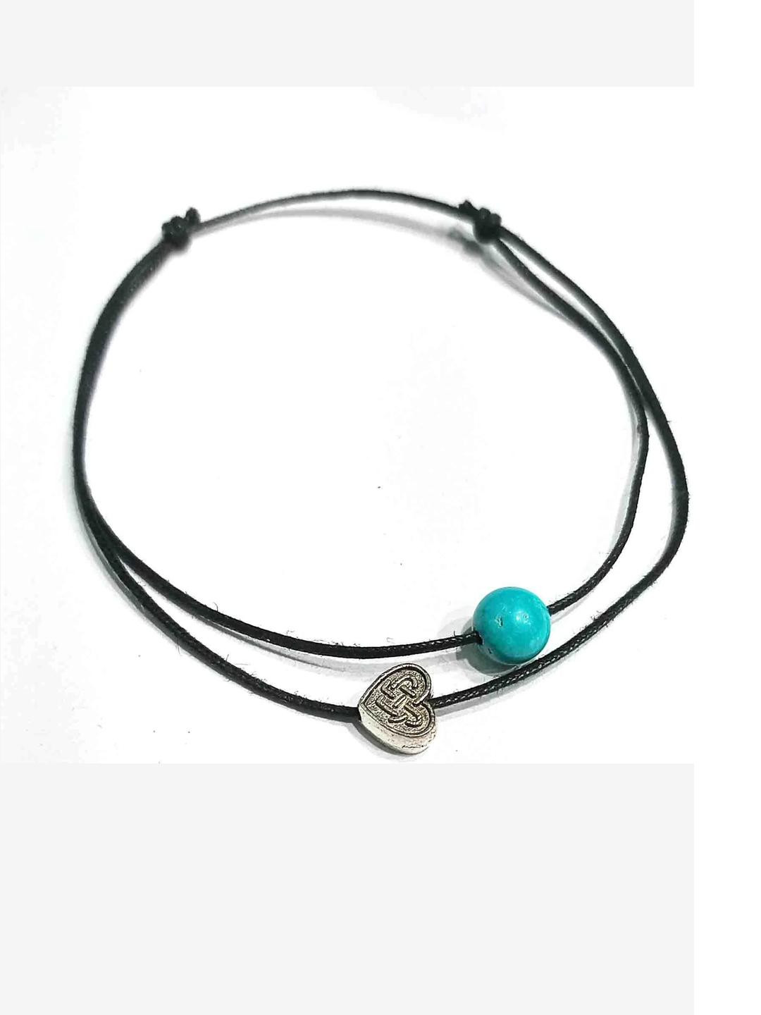gurjari Women Black Thread With Blue Artificial Beads Ethnic Anklet