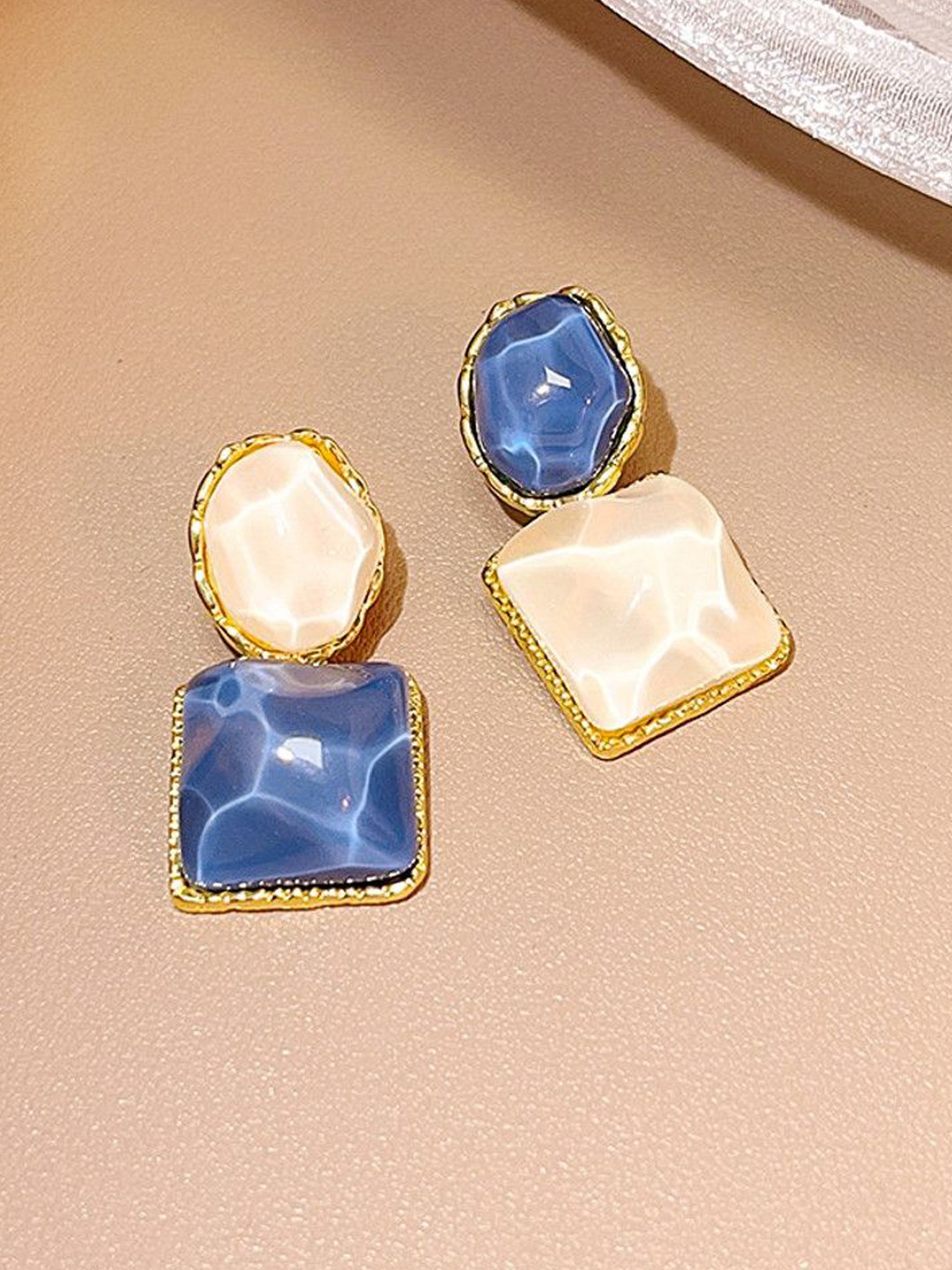 Celestria Artificial Stones Studded Trend Mismatch Geometric Korean Drop Earrings