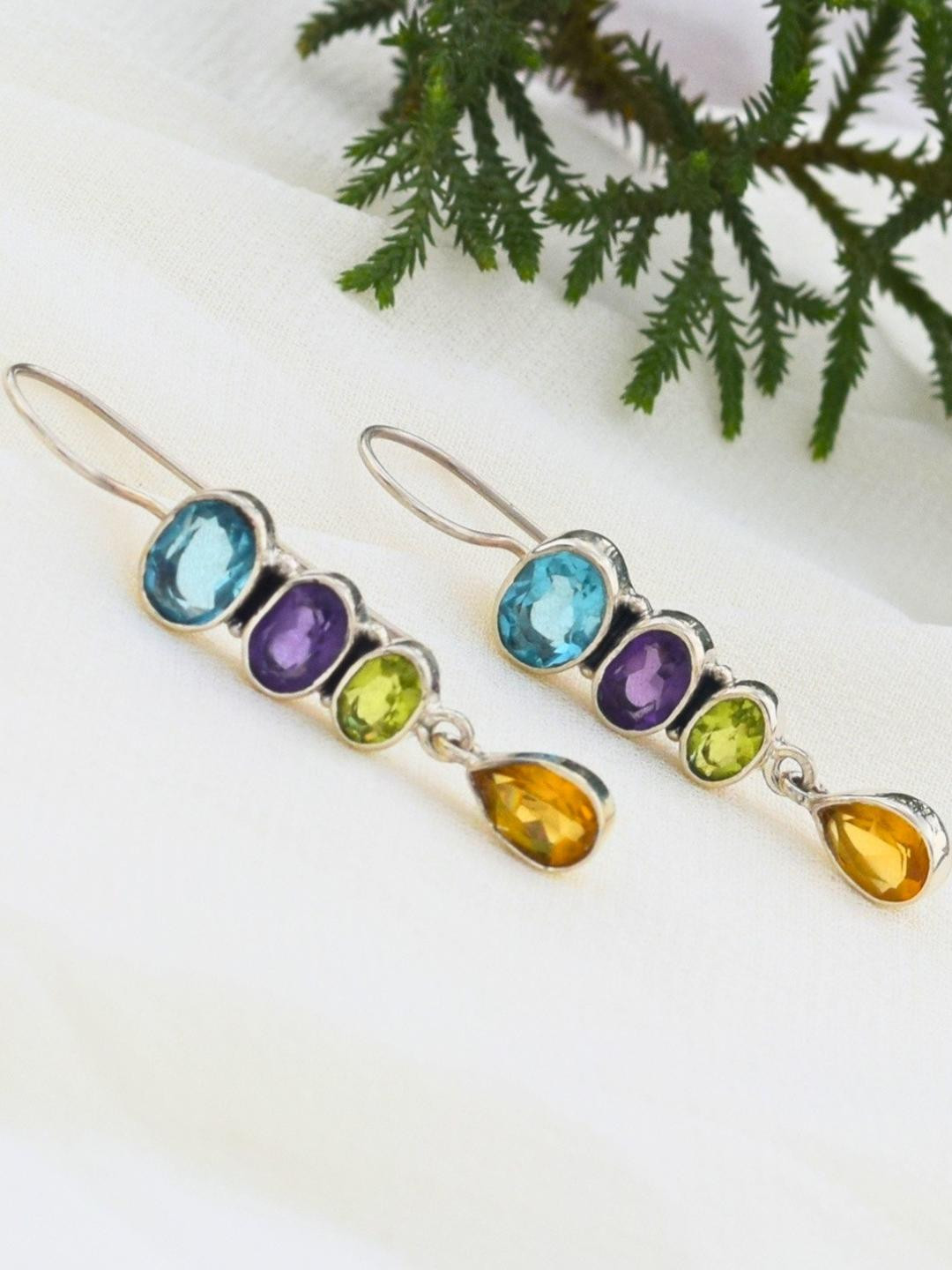 Silver Planets Contemporary Drop Earrings
