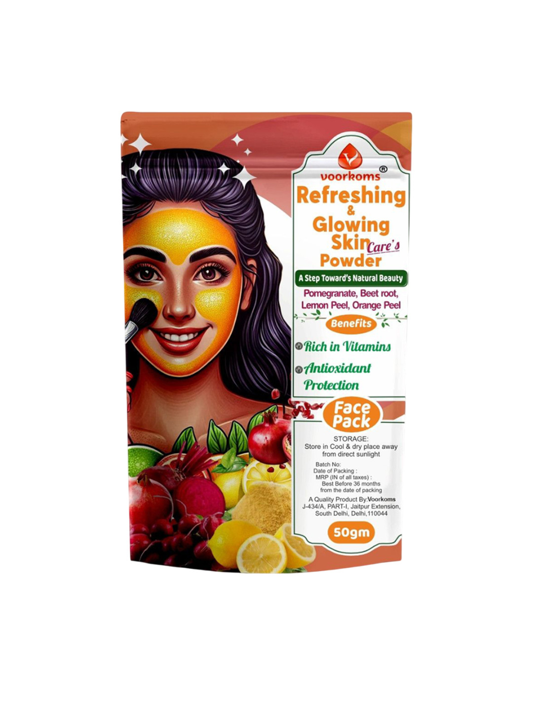 VOORKOMS Beetroot & Orange Peel Face Pack - 50 g