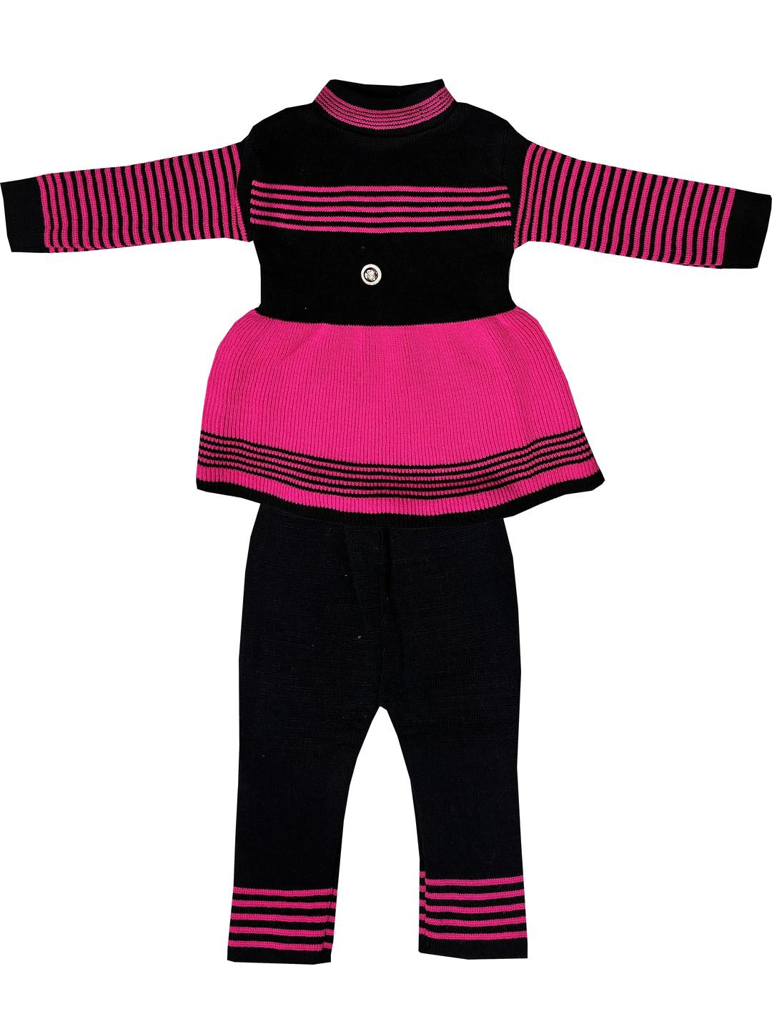 100LUCK Girls Black & Pink Striped Top with Leggings
