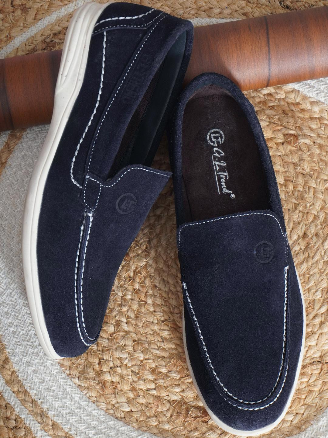 G L Trend Men Blue Solid Suede Leather Casual Slip On Loafer Shoe