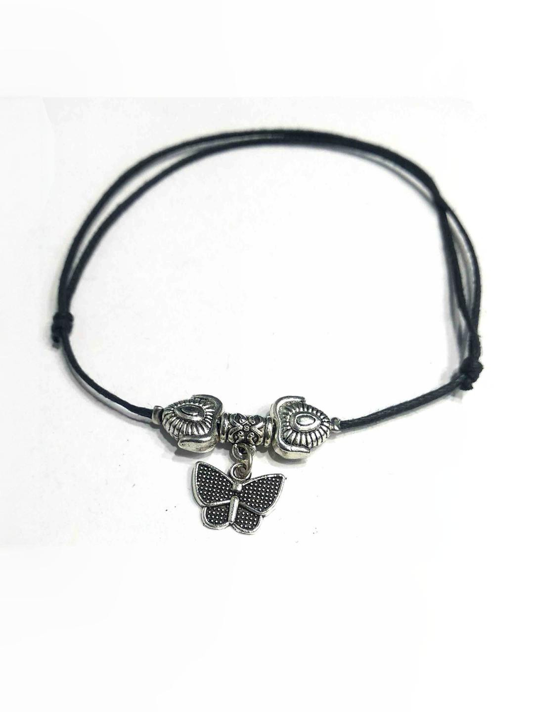 gurjari jewellers Women Black With Silver-Plated Butterfly Shaped Anklet