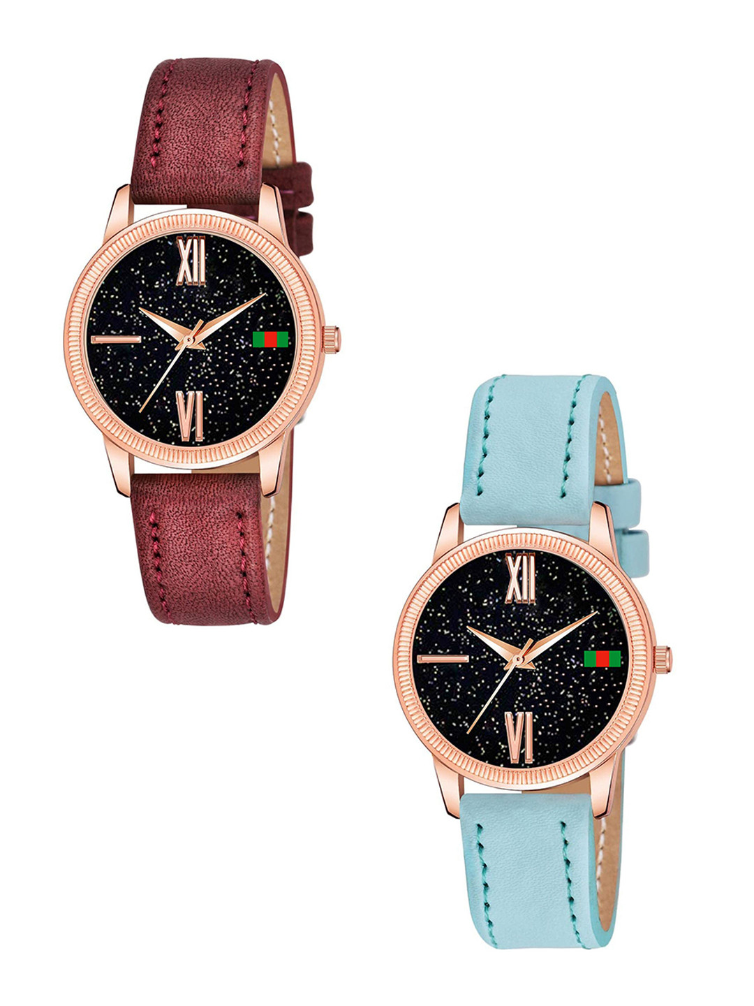 Gopal Shopcart Women Pack Of 2 Embellished Analogue Watch C25RG Roman MRO SKUBLU L