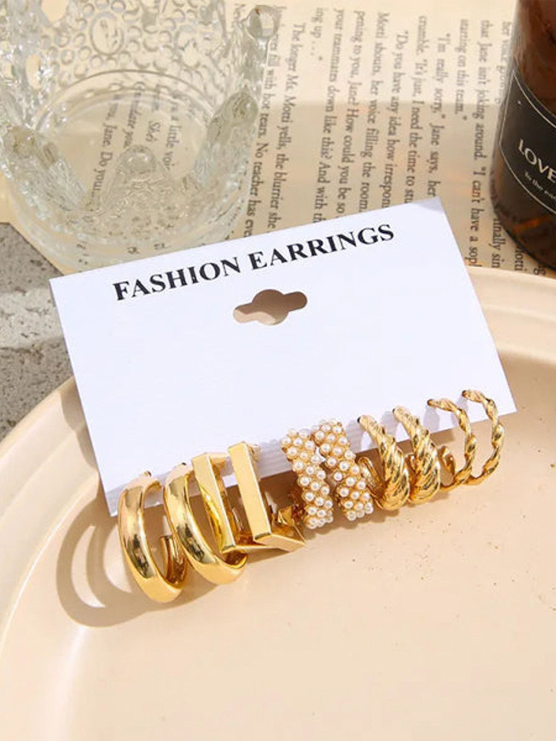 PolluxCraft Set Of 5 Studs Circular Shaped Drop Earrings