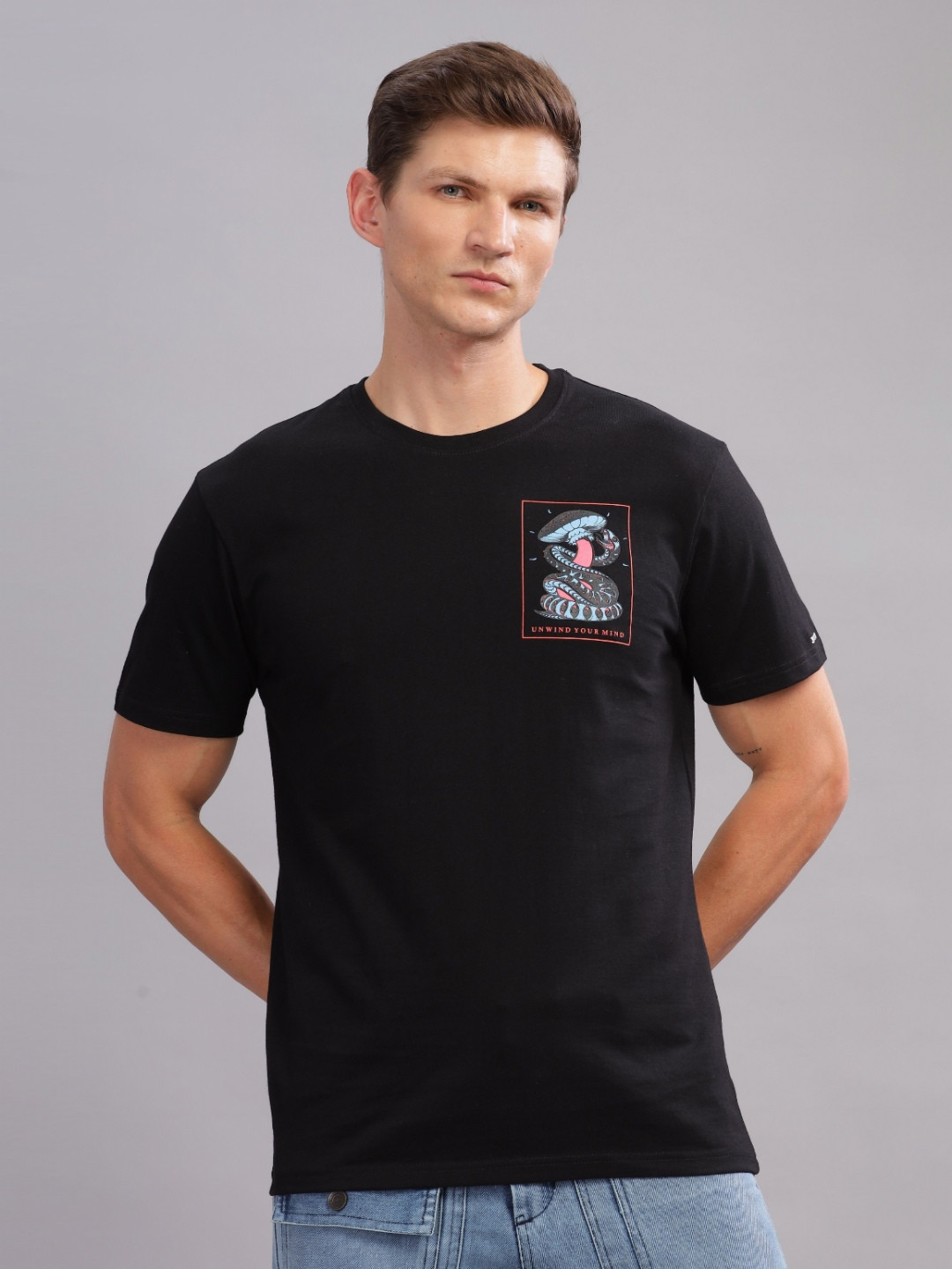 THREE DAYS Men Grphic Printed Round Neck Cotton T-shirt