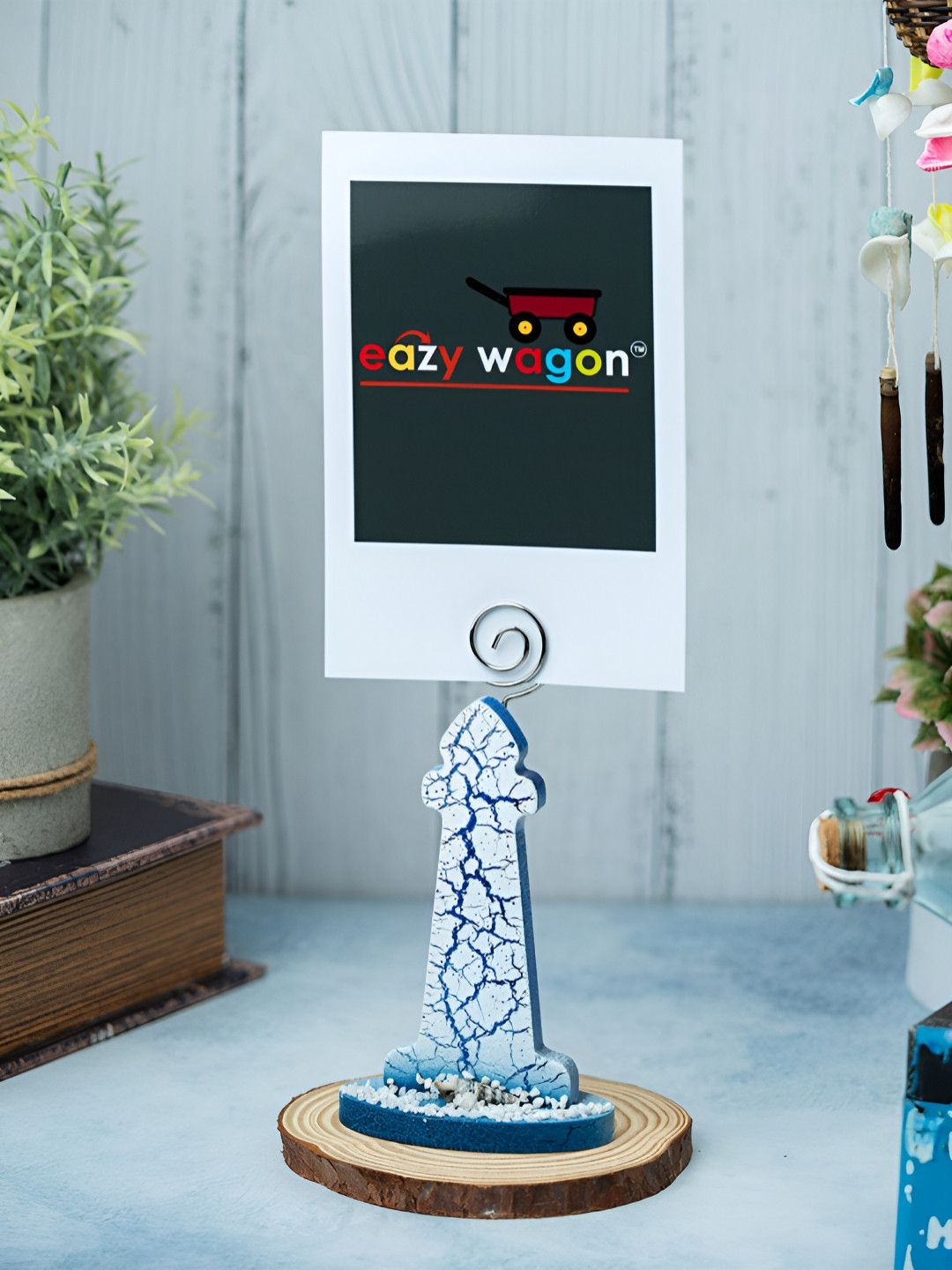 eazy wagon Blue Printed Wood Photo Holder