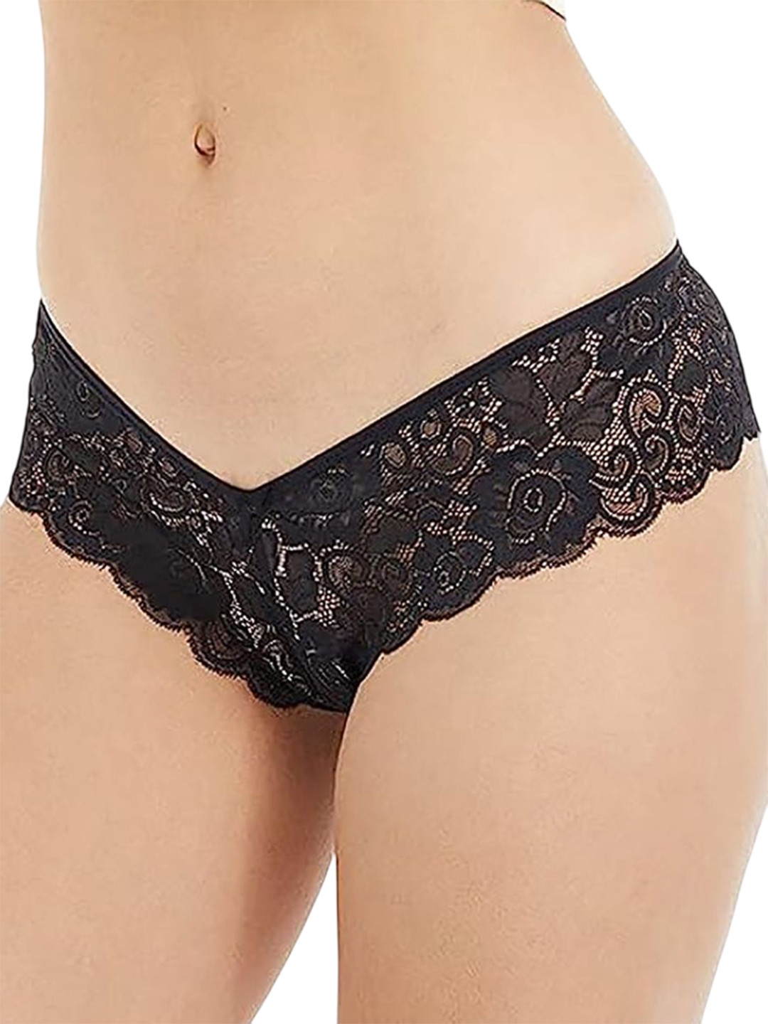 Xs and Os Self Design Lace Thong Briefs PAN_LH_HEARTp_X1_BLACK_SMALL