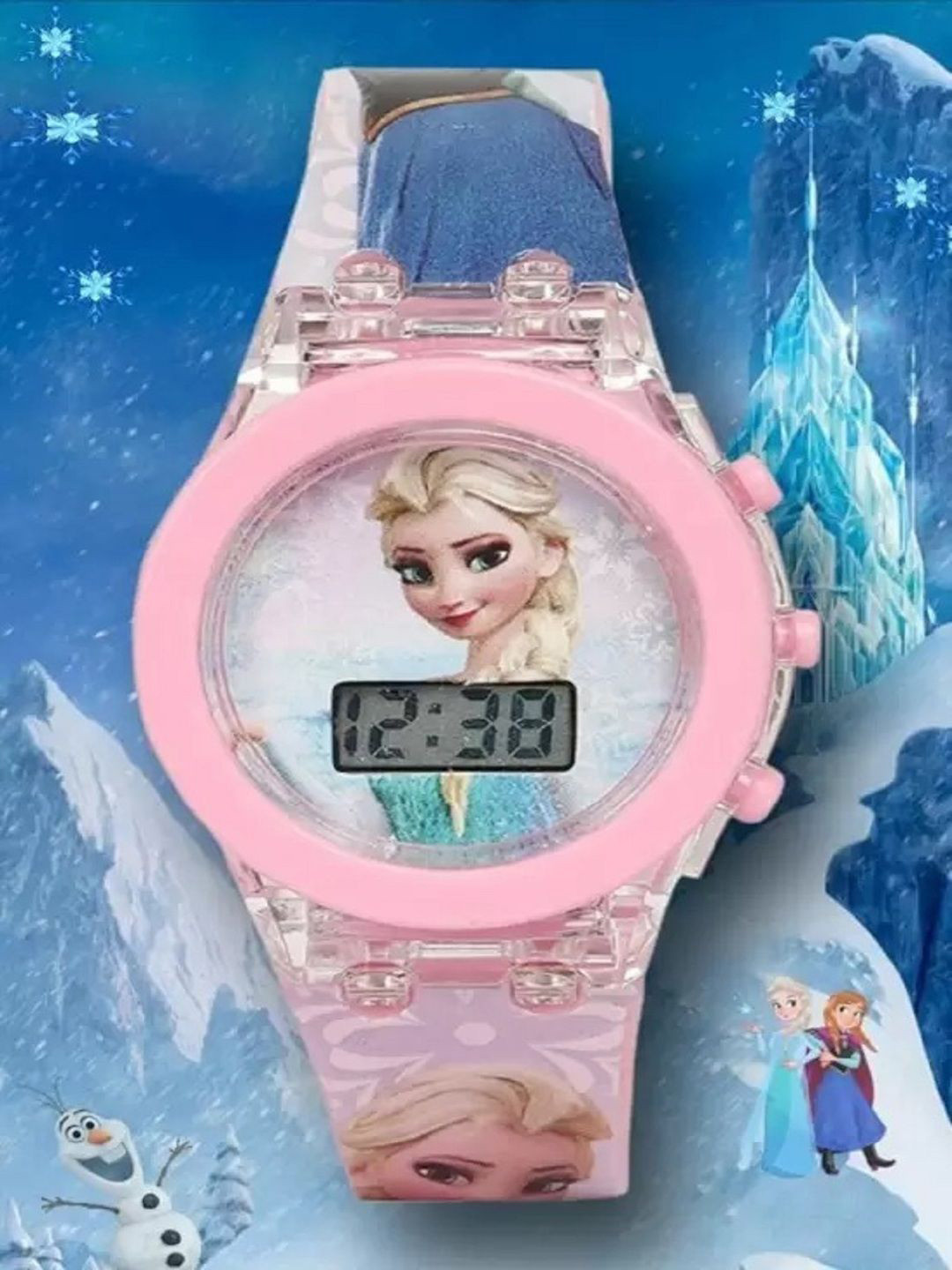 Hala Girls Printed Dial & Textured Straps Digital Watch Pink Frozen Glow-1