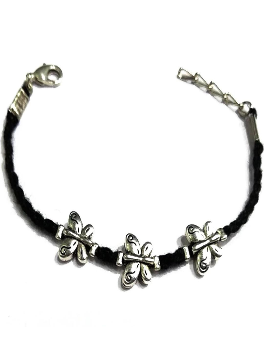 gurjari jewellers Women Black Oxidised 3 butterfly charm Spring Ring Bracelet