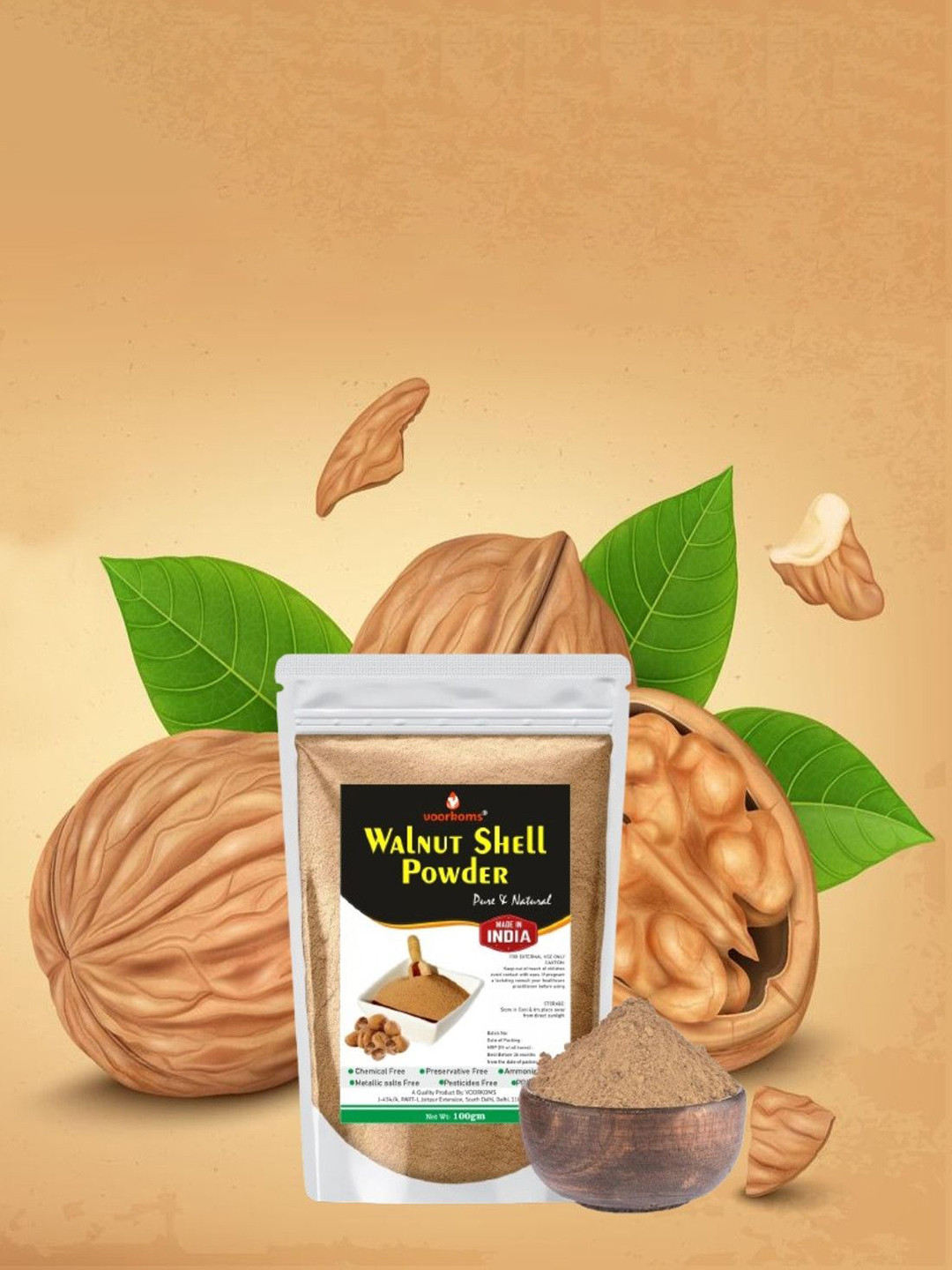 VOORKOMS Natural Walnut Shell Powder Face Pack - 100 g
