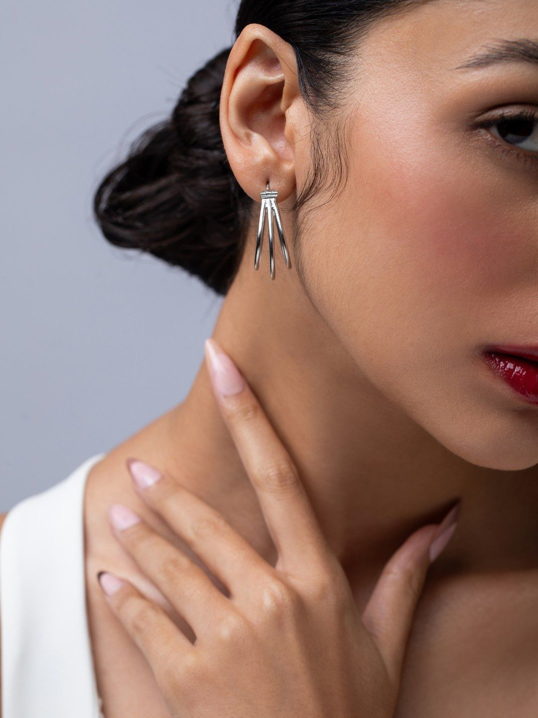 Ethnic Andaz 23k Silver Plated Contemporary Hoop Earrings