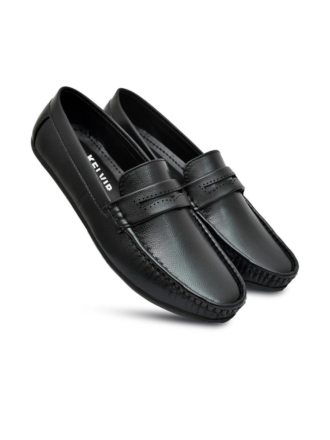 FUNNY FIRE Men Black Solid Synthetic Leather Casual Slip On Loafer Shoe
