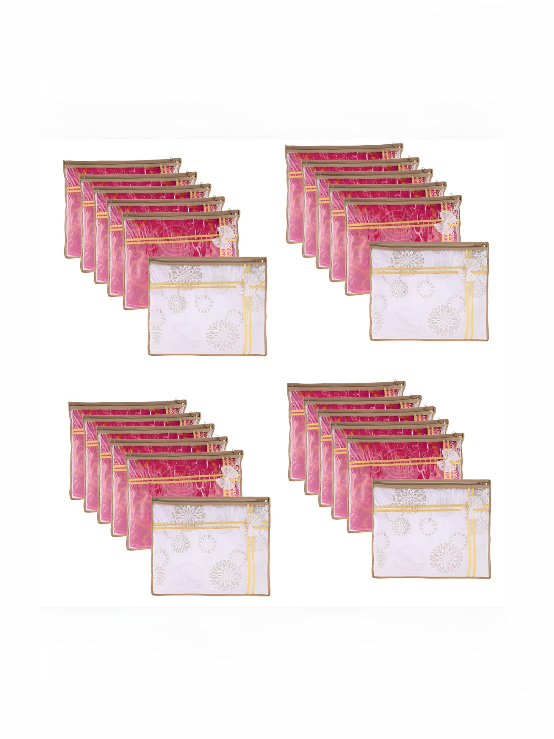 Aura White & Pink 24 Pieces Gola Printed Reusable Drawer Organisers