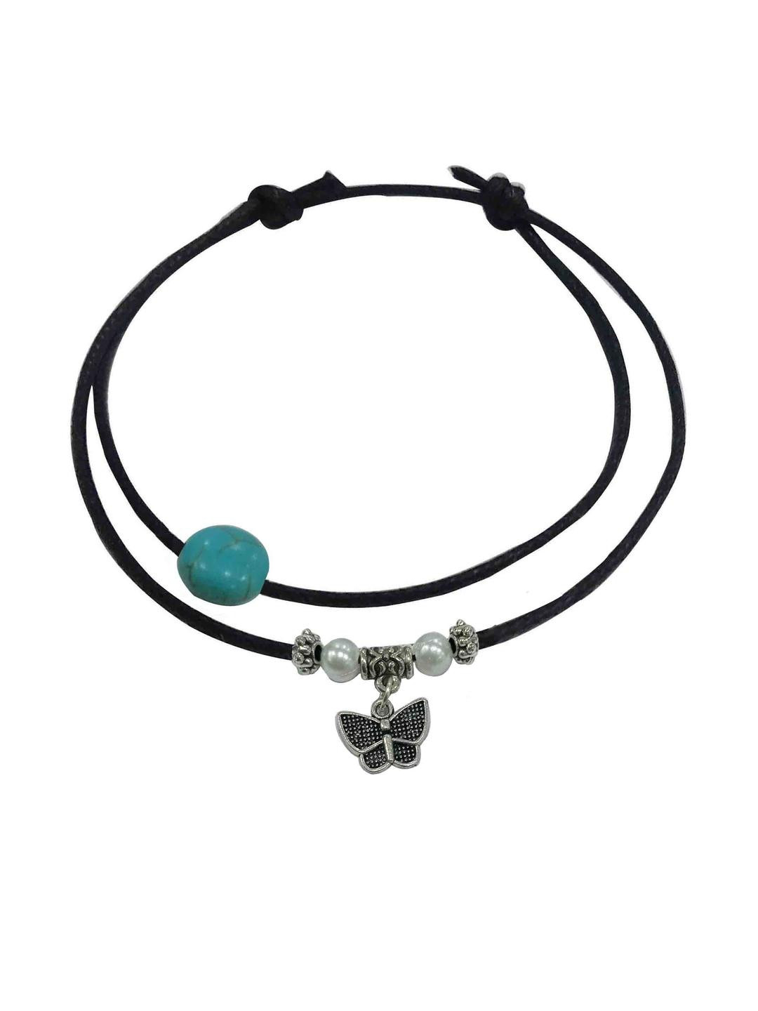 gurjari jewellers 1Pc Black Butterfly Hanging Two Layer Thread Anklet
